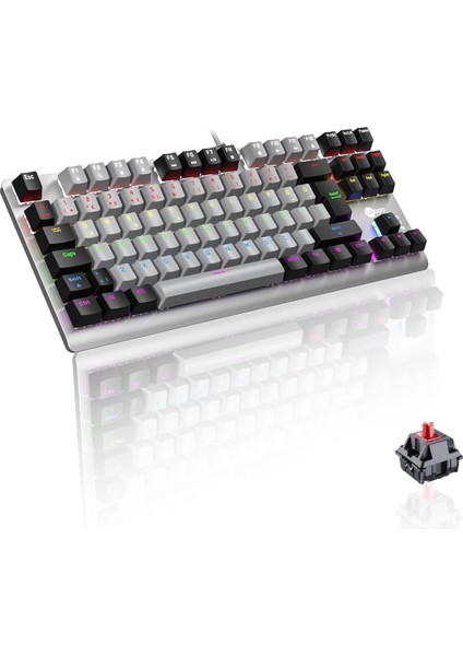 GK304 USB Kablolu Red Switch Mekanik Oyuncu Klavyesi - Makro Tuş Atamalı, Rgb LED Aydınlatmalı, Qwerty Türkçe Tuş Dizilimi, Gaming Türkçe Q Klavye Gri Ağırlıklı Gri & Siyah