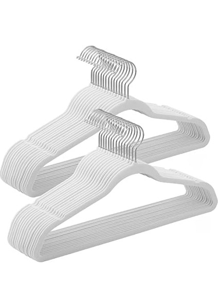 Kadife Elbise Askısı, 30'lu Set, Askı, Ceket Askısı, 41,5 cm Genişliğinde, Elbise Askısı, Ince, 360° Dönebilen Kanca, Mont, Gömlek ve Takım Elbise Için, Beyaz CRF026W02