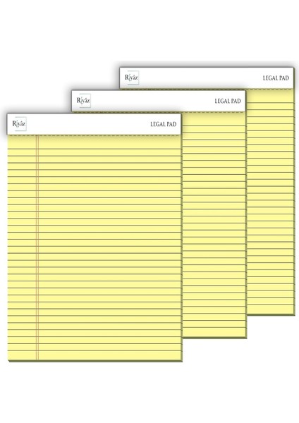 Boyut, 3 Adet, Sarı Renkli Legal Pad, Notluk, Notepad, Defter, Herbiri 50 Yaprak, Geniş Satır Aralığı, Okul, Iş ve Ofis Için, Türk Malı