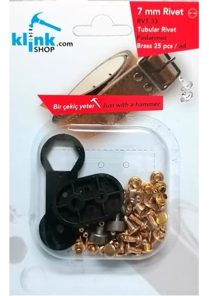 7 mm Kendin Yap Kiti, Çanta, Cüzdan, Kemer, Kot Pantolon, Için Çekiçle Uygulama Aparatları ve 25 Adet Perçin Zımba Takım-Paslanmaz Pirinç (Gold)