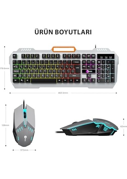 CM107 USB Kablolu Rainbow Aydınlatmalı, Qwerty Türkçe Dizilim Klavye, 1200DPI Optik Fare, Bilek Dinlendirme, Türkçe Q Oyuncu Klavye & Mouse Set Siyah
