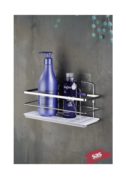 Haus Yapışkanlı Ömür Boyu Paslanmaz Kristal Ayarlanabilir Raf Banyo Düzenleyici Şampuanlık Krom - Beyaz