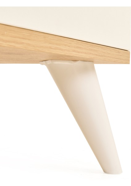 Modern Çizgili Baskılı Çok Amaçlı Dolap - Beyaz / Safir Meşe - 136 cm