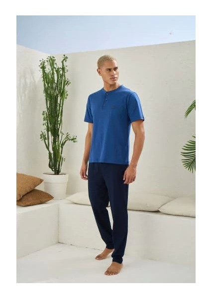 Erkek 2207 Erkek Battal Midi Yaka Pijama Takım