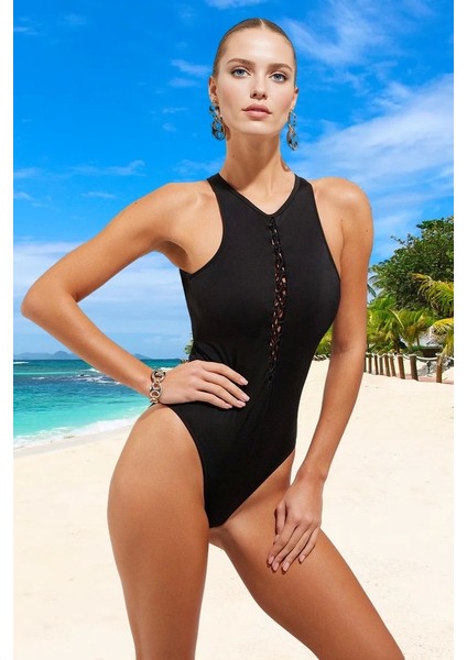 Modern Halter Mayo Uv Korumalı Şık Detaylı Plaj Mayosu Su Sporları Için Swimsuit