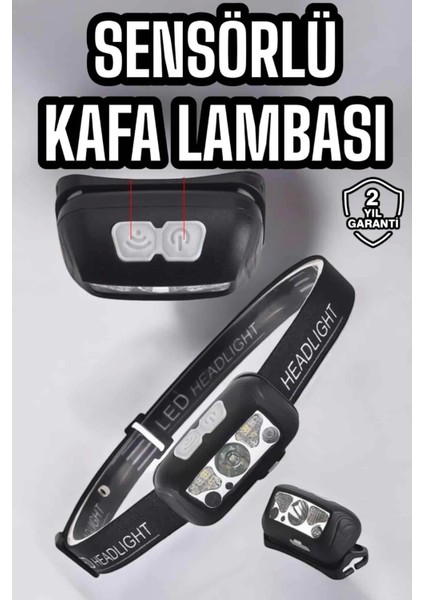 Kafa Lambası Kamp Lambası Sensörlü Şarjlı Ayarlanabilir