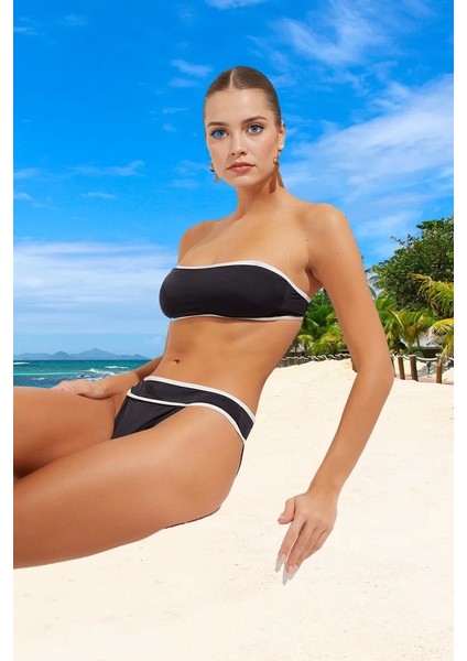 Modern Straplez Bikini Takımı Klora Dayanıklı Premium Kalite Esnek Kumaş Su Sporları Için