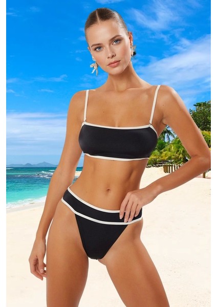 Modern Straplez Bikini Takımı Klora Dayanıklı Premium Kalite Esnek Kumaş Su Sporları Için