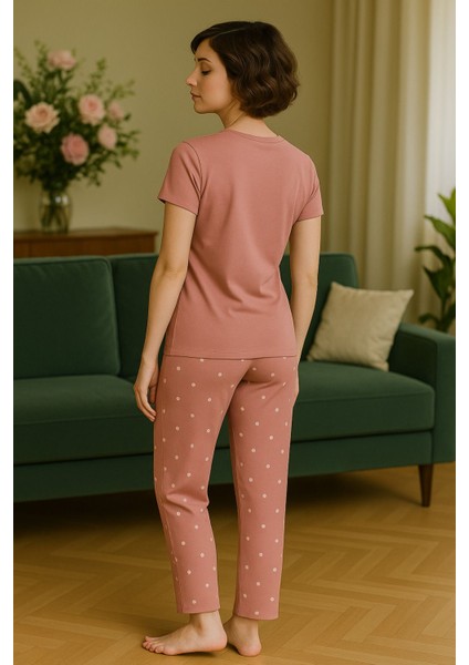 Kadın Pijama Takımı Shine Bright Baskılı Pembe Desenli Rahat Kesim modelleri