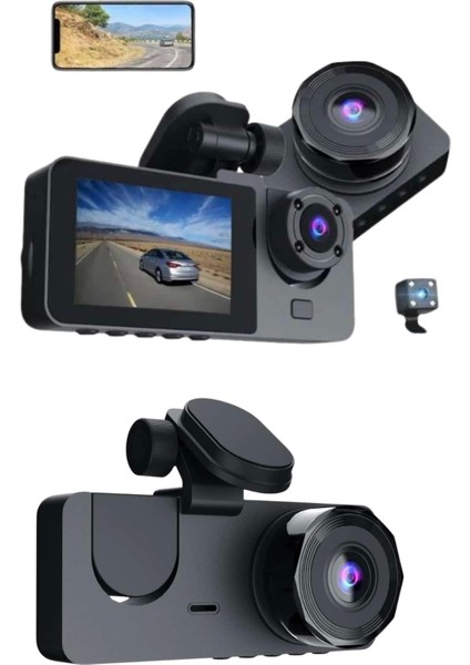 3 Kameralı 2 Inç 1080P Araç Içi Kamera Sürüş Kamerası Carplay fiyatları