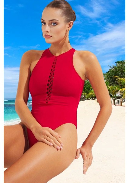 Modern Halter Mayo Uv Korumalı Şık Detaylı Plaj Mayosu Su Sporları Için Swimsuit