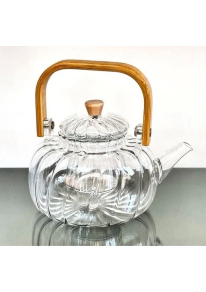 Ahşap Saplı Cam Çizgili Demlik