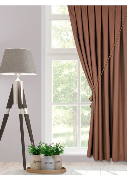 Karesi Yiğit Perde Tarçın Rengi 1/3 Sık Pileli Keten Fon Perde (Ürün Braçol Hediyelidir)