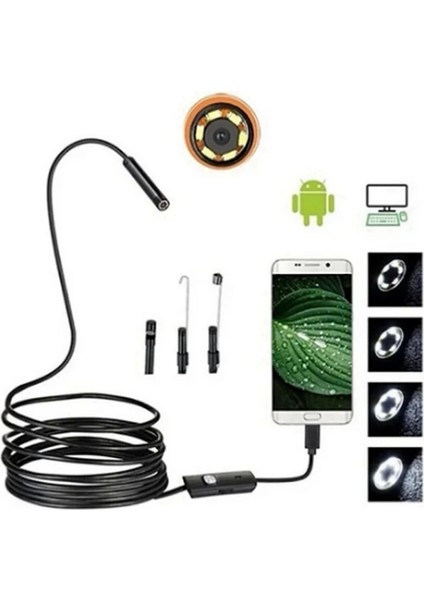 Endoskop Yılan Video Kamera LED Li 10 Metre 7 mm Sert Kablo