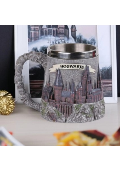 Harry Potter Hogwarts 3D Kabartmalı Dış Yüzey Içi Çelik Kupa Termos Hediyelik modelleri