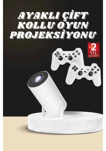 Projeksiyon Cihazı Video Oyun Konsolu Projektör Taşınabilir Ayaklı Çift Kollu 4K Çözünürlüklü