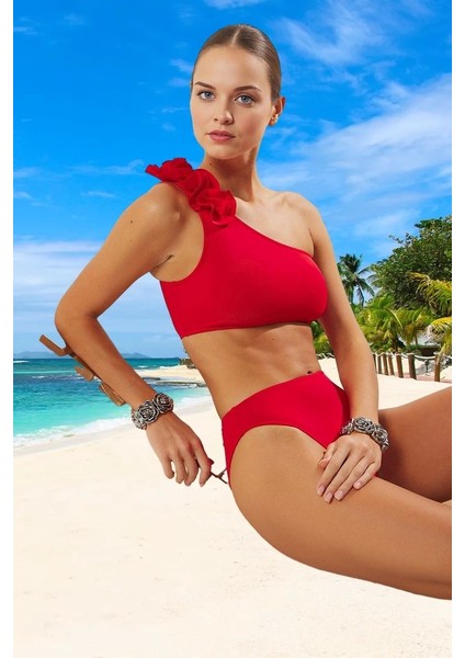 Modern Tek Omuz Bikini Takımı Plaj ve Havuz Için Ergonomik Kesim Uv Korumalı Hızlı Kuruyan