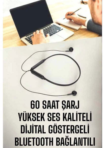 Kablolu Boyun Askılı Dijital Göstergeli Bluetooth Kulaklığı 60 Saat