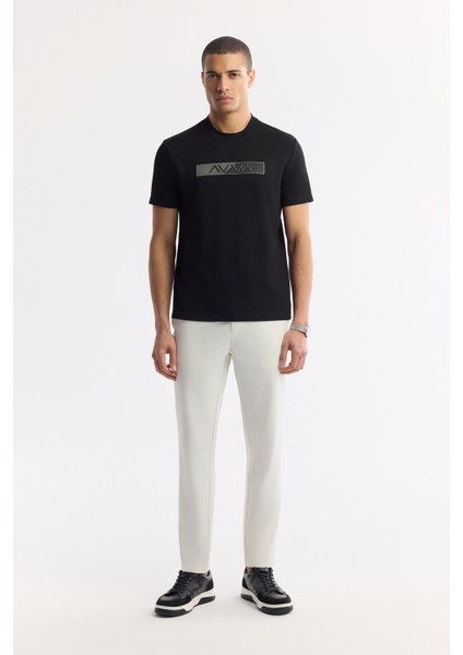 Erkek Siyah Bisiklet Yaka Baskılı Interlok T-Shirt A51Y1089