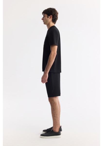 Erkek Siyah Bisiklet Yaka Gofre Baskı Detaylı Interlok T-Shirt A51Y1161