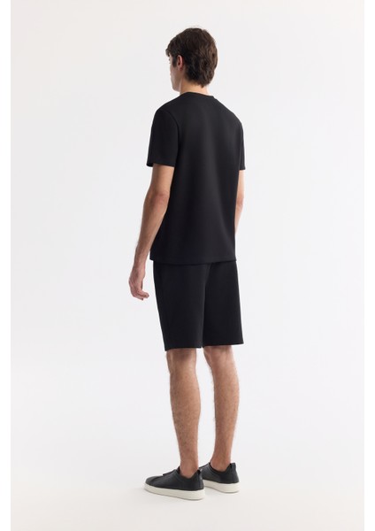 Erkek Siyah Bisiklet Yaka Gofre Baskı Detaylı Interlok T-Shirt A51Y1161