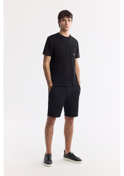 Erkek Siyah Bisiklet Yaka Gofre Baskı Detaylı Interlok T-Shirt A51Y1161