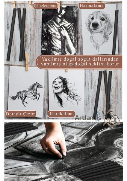 Kömür Çubukları Doğal Füzen 12 Li 1 Paket Eskiz Karakalem Çizim Gölgeleme Kömürü Siyah Willow Charcoal Hobi Sanat fiyatları