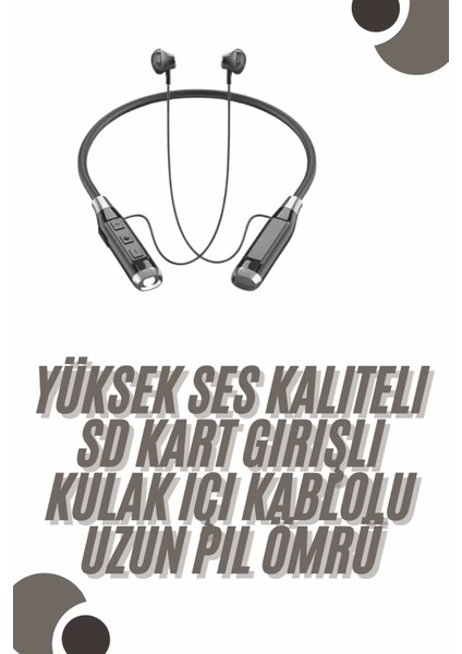 120 Saat Bluetooth Kulaklık Kablolu Boyun Askılı Sd Kart Girişli Anc Özellikli