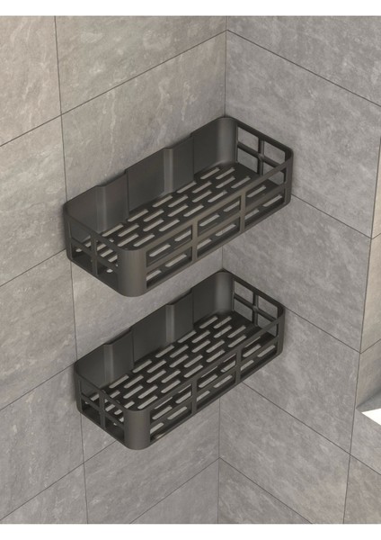 Banyo Duş Rafı 2'li Yapışkanlı ve Deliksiz Duş Organizer Suya Dayanıklı Siyah Raf fiyatları