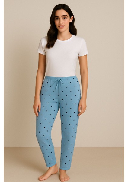 Genç Mini Puantiyeli Milan Kumaş Dar Paça Esnek Bel Gawzera Altlık Pantolon