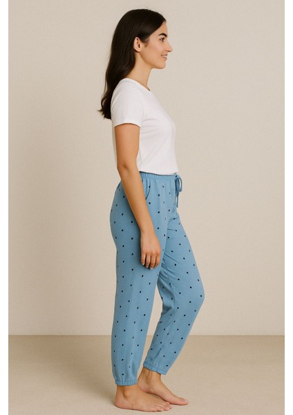 Genç Mini Puantiyeli Milan Kumaş Dar Paça Esnek Bel Gawzera Altlık Pantolon modelleri