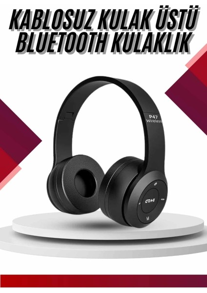 Bluetooth Kablosuz Kulaklık Siyah Wireless 5.0 Kulak Üstü Uzun Pil Ömrü