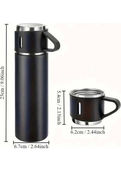 Termos Seti 3'lü Bardak Seti Isı Dayanıklı Siyah Paslanmaz Çelik Vakumlu fırsatları