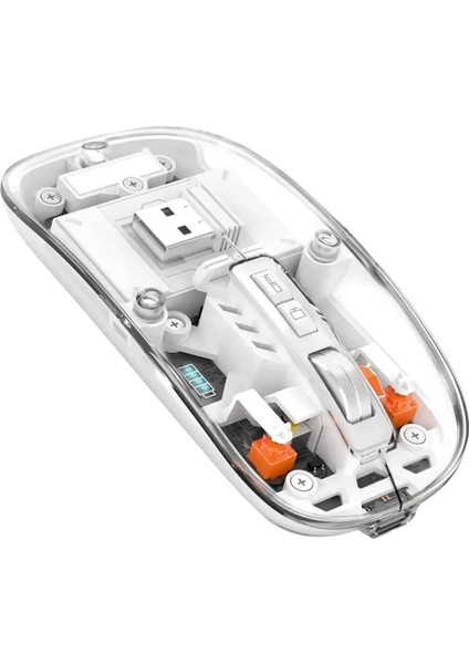 Sessiz Tıklama Çift Modlu Bluetooth ve Alıcı Şeffaf Mouse Fare