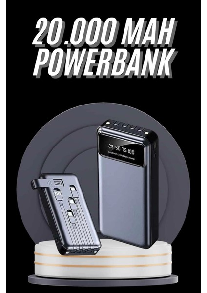 Hızlı Şarj Özellikli 20.000 Mah Dijital Göstergeli USB Girişli Android ve Ios Uyumlu Powerbank