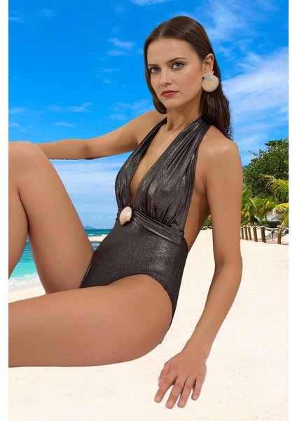 Modern Derin V Yaka Mayo Özel Tasarım Banyo Kıyafeti Yüzme Klora Dayanıklı