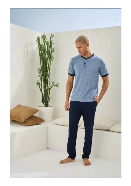 Erkek 2091 Erkek Midi Yaka Pijama Takım