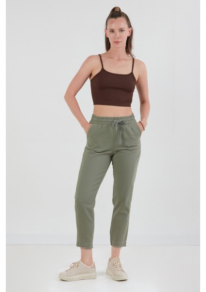 Yüksek Bel Beli Lastikli Pantolon