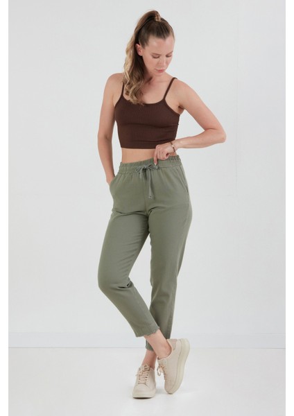 Yüksek Bel Beli Lastikli Pantolon