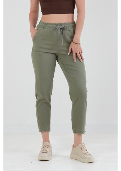 Yüksek Bel Beli Lastikli Pantolon