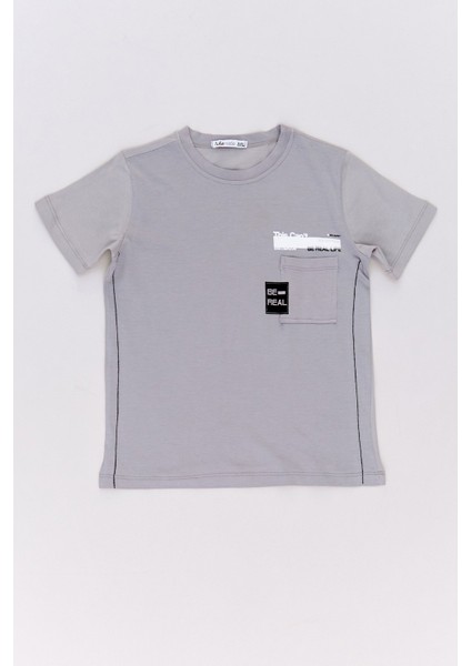 %100 Pamuk Yazı Baskılı Cepli Erkek Çocuk Tişört