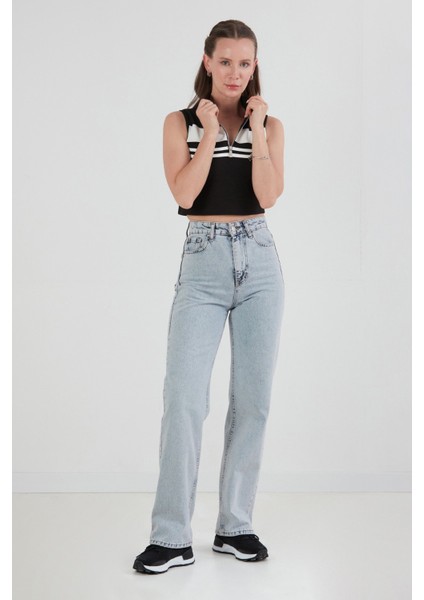 Çizgili Önü Fermuarlı Kolsuz Crop Bluz fiyatları