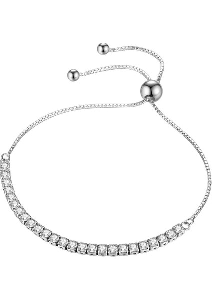 925 Ayar Gümüş Avusturya Kristali Taşlı Su Yolu Ayarlanabilir Asansörlü Bileklik Sevgiliye Hediye