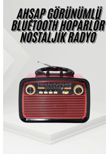 Nostalji Radyo Bluetooth Hoparlör Usb-Sd Kart Giriş LED Fener Işıklı Bataryalı Pilli