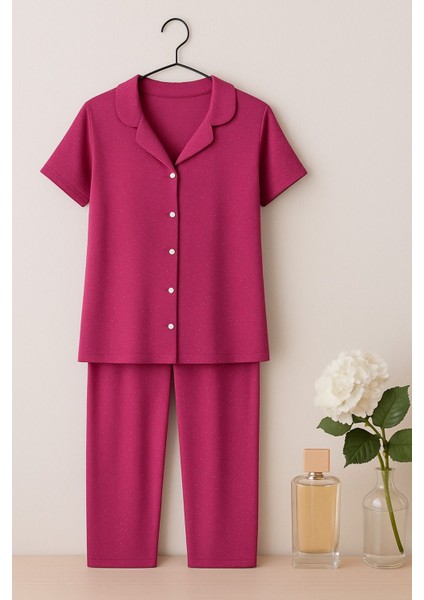 Kadın Bambu Kısa Kollu Düğmeli Gömlek Mini Puantiyeli Pijama Takımı modelleri