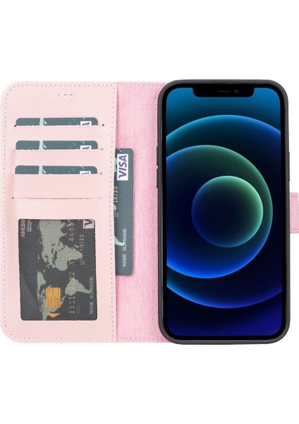 Apple iPhone 13 Pro Max Uyumlu Deri Cüzdanlı Kılıf Nu2 Pembe fiyatları