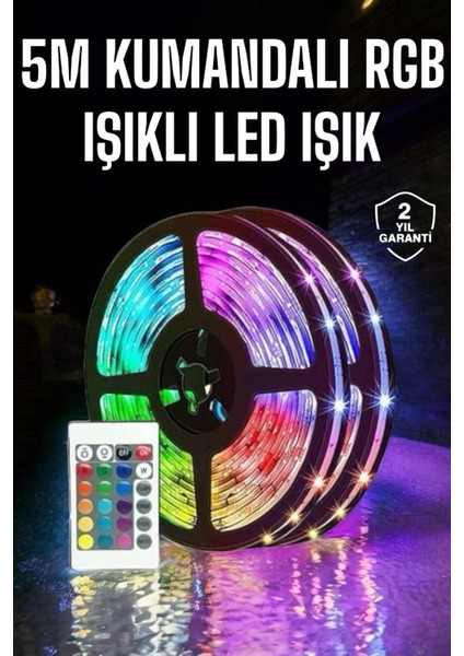 5 Metre Şerit LED Rgb Işıklı Kumandalı Güç Adaptörü Her Ortama Uygun