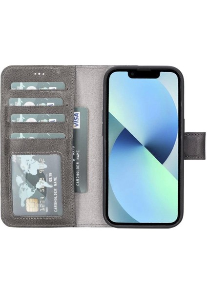 Apple iPhone 14 Pro Uyumlu Deri Cüzdanlı Kılıf Mwwn Rustik Gri fiyatları