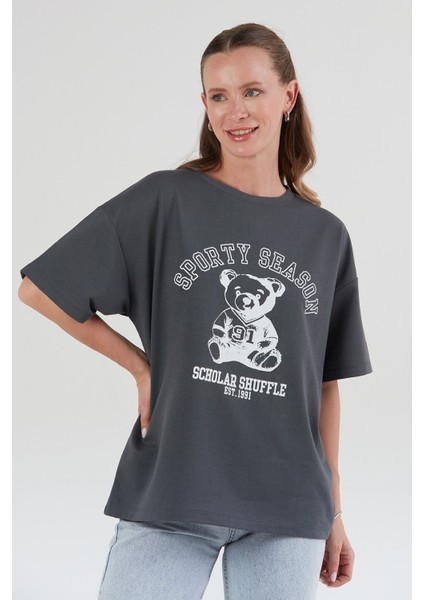 Ayıcık Baskılı Oversize Tişört