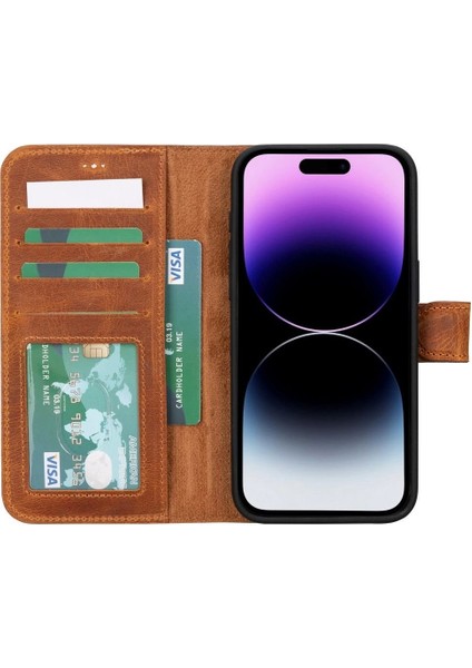 Apple iPhone 15 Pro Max Uyumlu Deri Cüzdanlı Kılıf Mwwn G19 Taba fiyatları